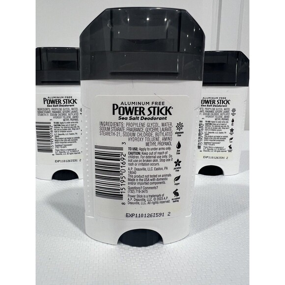 Power Stick 0% Aluminum Deodorant All Day Fresh Sea Salt  2.5 Oz each - Lot of 3 - Picture 2 of 2